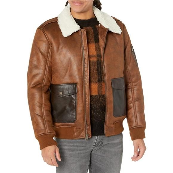 Jackets & Coats Levis Mens Faux Leather Sherpa Aviator Bomber Jacket